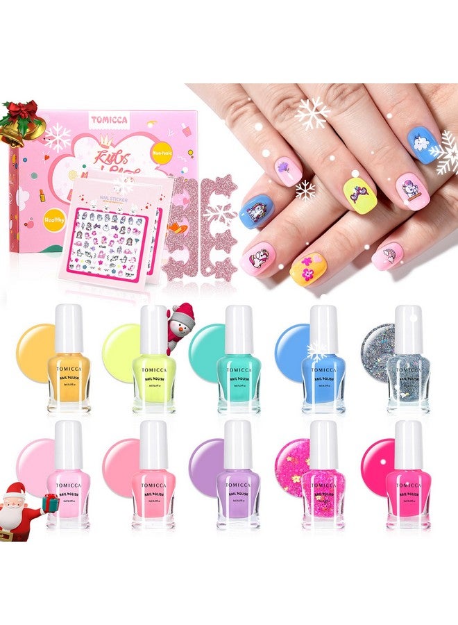 TOMICCA Kids Nail Polish Set, Non Toxic Quick Dry Water-Based Peel-Off 10 Colors Toddler Nail Polish Kit Natural Safe Quick Diy Nail Polish Gifts Kit for Girls Ages 5+ - Image 1