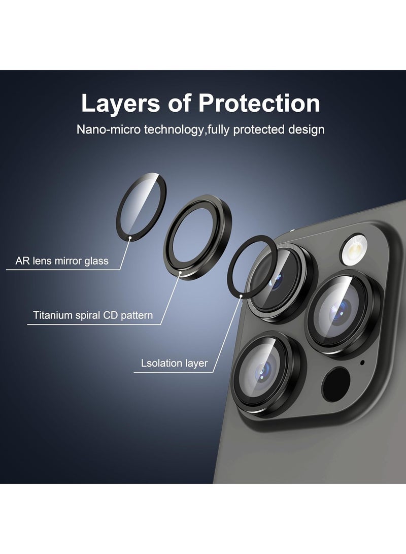 S-TOP Camera Lens Protector for iPhone 15 Pro 6.1-Inch and iPhone 15 Pro Max 6.7-Inch, 9H Tempered Glass Metal Individual Ring Cover, HD Clear, 3-Pack Dark Blue - Black - Image 3