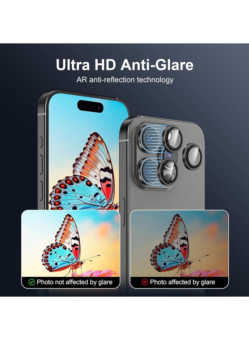 S-TOP Camera Lens Protector for iPhone 15 Pro 6.1-Inch and iPhone 15 Pro Max 6.7-Inch, 9H Tempered Glass Metal Individual Ring Cover, HD Clear, 3-Pack Dark Blue - Black - Image 2