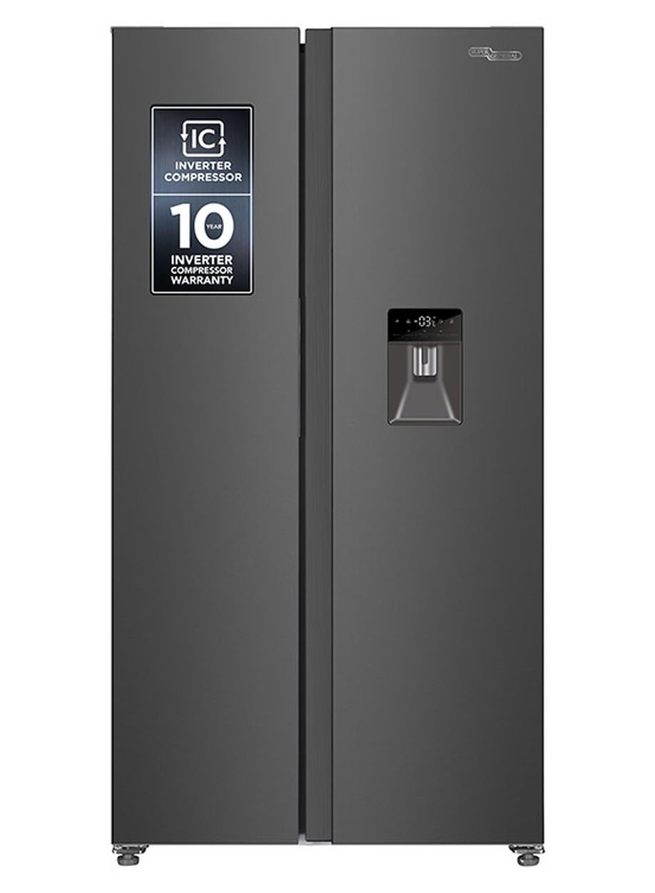 880L Gross and 592L Net Capacity Side-By-Side Refrigerator-Freezer, No-Frost, Tropical Inverter Compressor, Digital Display, Water Dispenser, Holiday Function SGR885SBSAN Black Inox