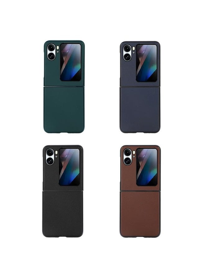 HuHa Case Cover For OPPO Find N2 Flip Lambskin Texture Genuine Leather Phone Case(Blue) - Image 3