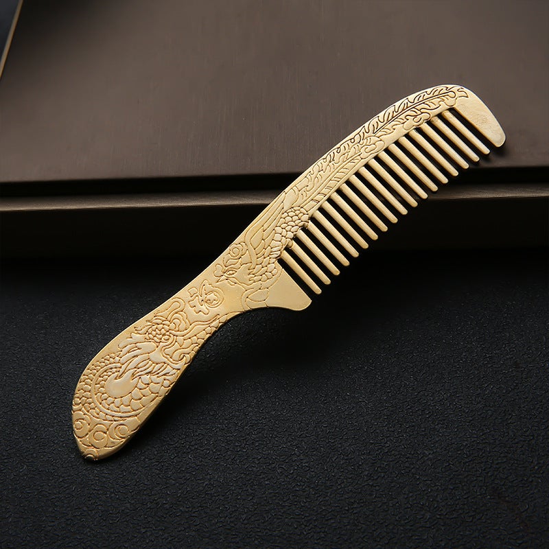 Generic Handle Hair Comb Pure Brass Comb Hair Comb Dragon Phoenix Lotus Bergamot Pure Copper Wedding Makeup Comb Jewelry "Thickened 40 grams" Dragon