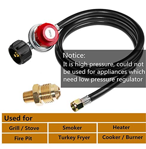 DOZYANT 5 feet 0-20 PSI Adjustable High Pressure Propane Regulator with Hose, LP Gas Grill Regulator Hose with 1/8 MNPT Pipe Fitting for QCC1 Tank,Fits for Grill,Burner,Turkey Fryer,Cooker,Firepit and More - Image 2
