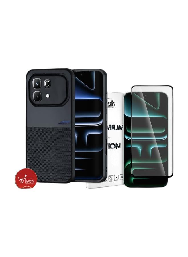 Wtech Infinix Note 60 5G 2026 Fashion Soft Silicone Texture Case Cover (MCRPSN) - Black & Infinix Note 60 / Infinix Note 60 Pro 5G 2026 Premium E2E Series Full Glue Full Cover Tempered Glass Screen Protector (MSGECN) - Clear/Black Bundle - Image 1