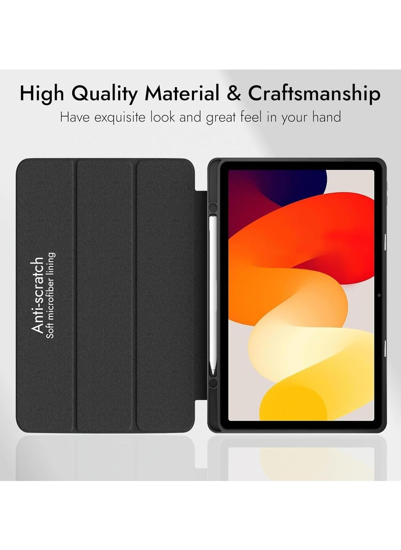 EVO Clear Transparent PC Back Case for Xiaomi Redmi Pad SE 11 Inch 2023 with Pen Stand, Ultra Slim Case with Stand Function and Auto-Sleep/Wake, Black  - Image 3