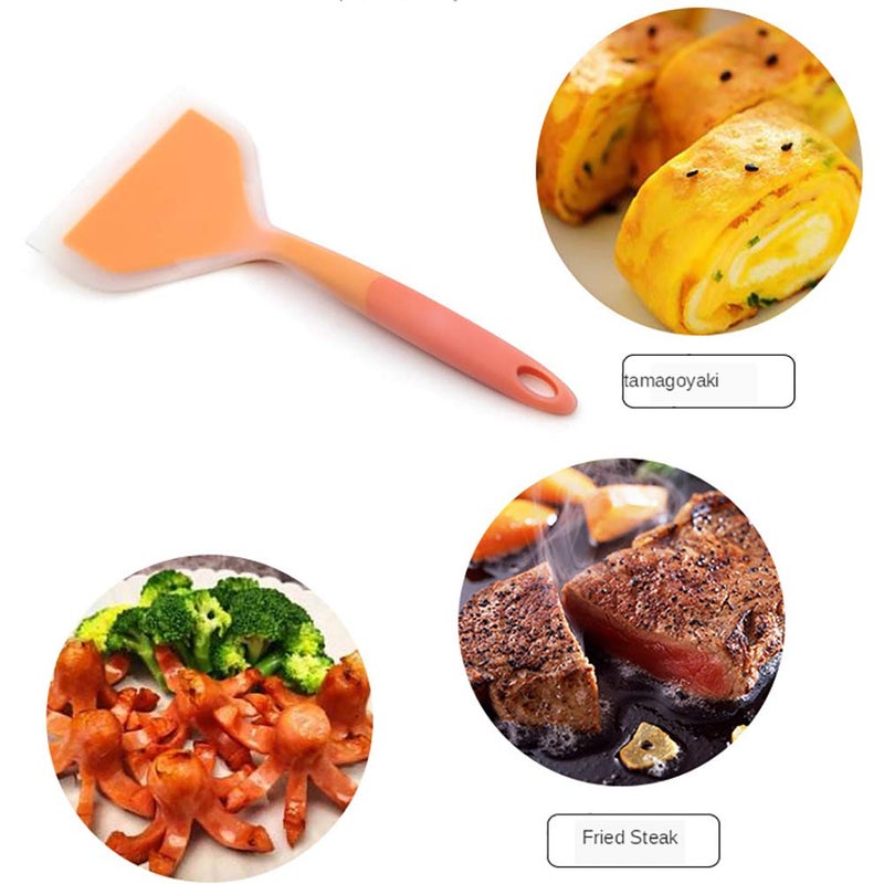 Goeielewe Goeielewe Omelette Spatula 10-Inch Silicone Pancakes Shovel Durable Heat-resistant Wide Spatula Turner Nonstick Fried Shovel for Eggs Crepes Brownies Fish Pancake Pizza (Orange)  - Image 3