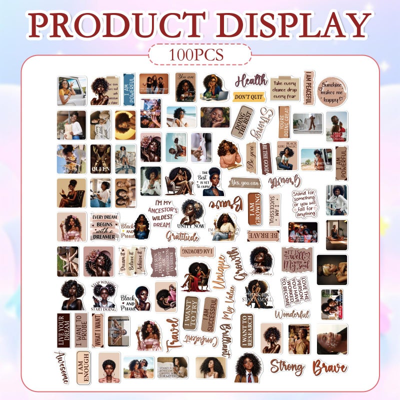Aposwow Black Women Stickers for Women - 100 Pcs Motivational Black Women Water Bottle Stickers for Vision Board, Inspirational Scrapbook Decals, Motivational Vinyl Sticker for Laptop Journaling - Image 2