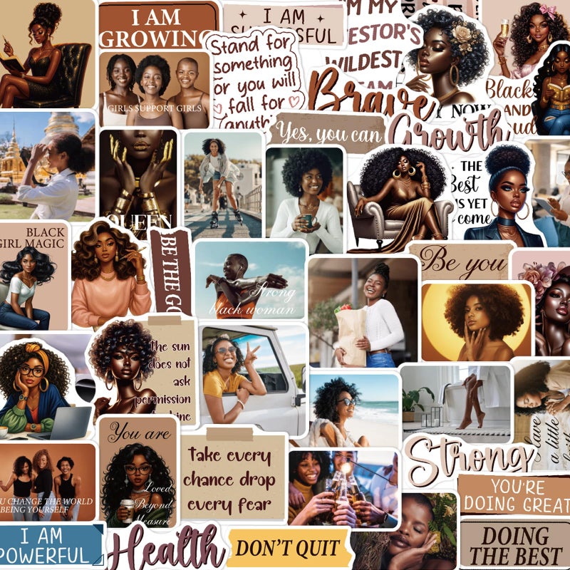 Aposwow Black Women Stickers for Women - 100 Pcs Motivational Black Women Water Bottle Stickers for Vision Board, Inspirational Scrapbook Decals, Motivational Vinyl Sticker for Laptop Journaling - Image 1