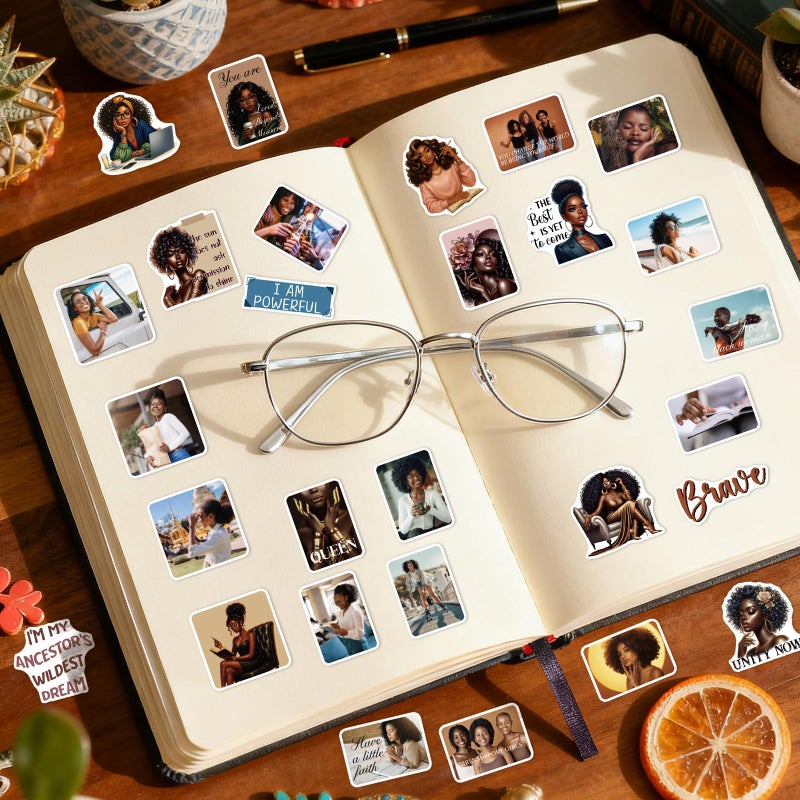 Aposwow Black Women Stickers for Women - 100 Pcs Motivational Black Women Water Bottle Stickers for Vision Board, Inspirational Scrapbook Decals, Motivational Vinyl Sticker for Laptop Journaling - Image 3