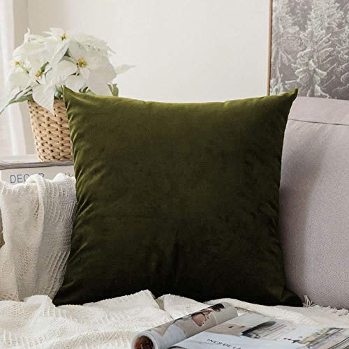 Khooti Velvet Cushion Cover, 14x14 | Mehandi | Pack of 1 | Solid Plain Soft & Smooth, Decorative Cushion Covers for Living Room, Bedroom, Couches, Chairs, Sofas, Beds & Home Decor - Image 1