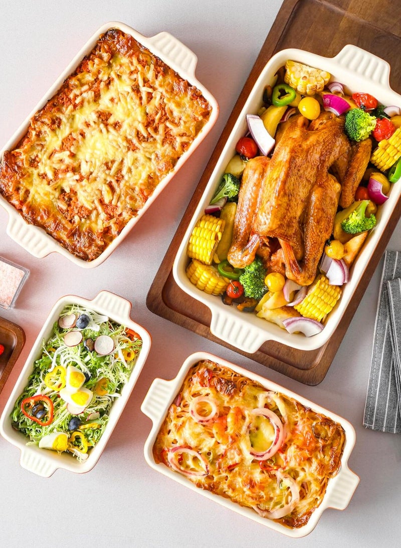 Chase Up Casserole Dishes for Oven, Porcelain Baking Dishes, Ceramic Bakeware Sets of 4, Rectangular Lasagna Pans Deep with Handles for Baking Cake Kitchen, White (9.4"/11.1"/12.2"/14.7"), Series - Image 2