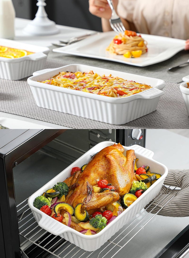 Chase Up Casserole Dishes for Oven, Porcelain Baking Dishes, Ceramic Bakeware Sets of 4, Rectangular Lasagna Pans Deep with Handles for Baking Cake Kitchen, White (9.4"/11.1"/12.2"/14.7"), Series - Image 4