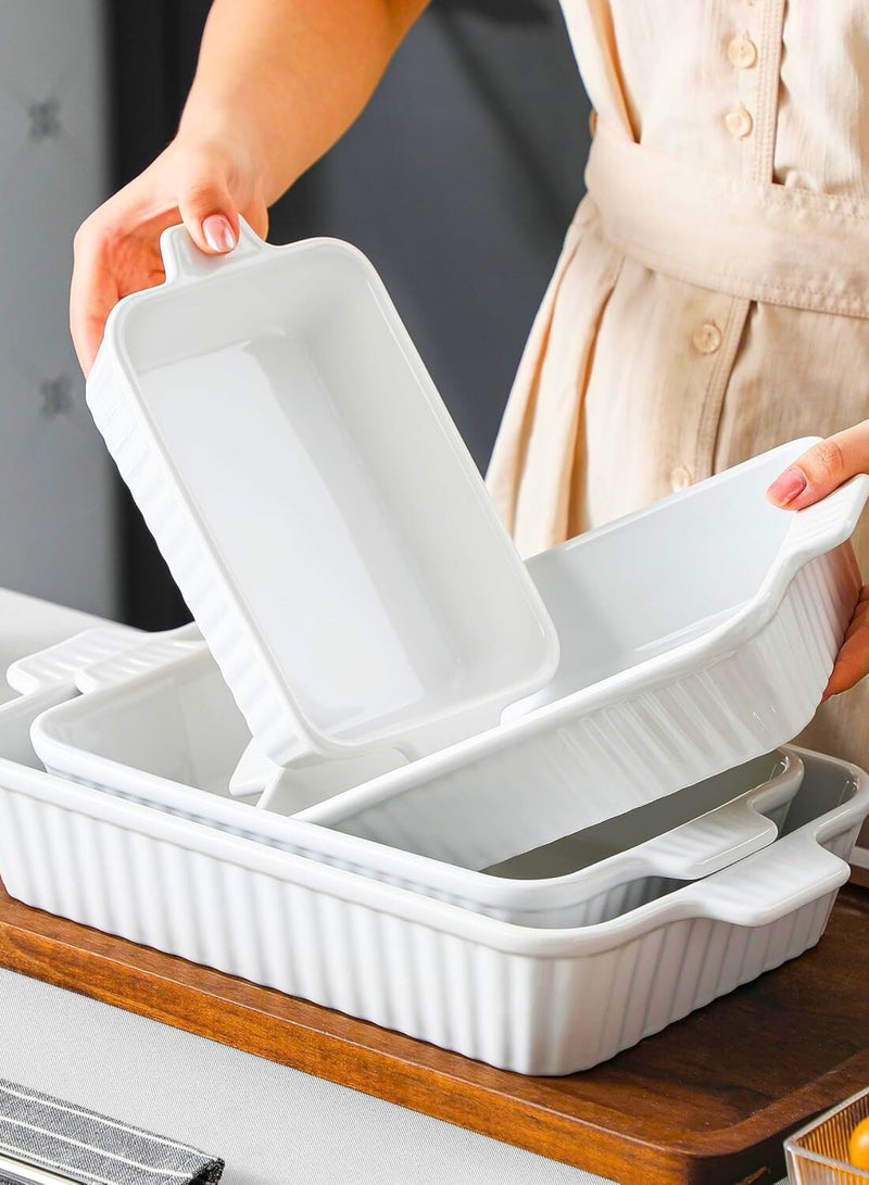 Chase Up Casserole Dishes for Oven, Porcelain Baking Dishes, Ceramic Bakeware Sets of 4, Rectangular Lasagna Pans Deep with Handles for Baking Cake Kitchen, White (9.4"/11.1"/12.2"/14.7"), Series - Image 3