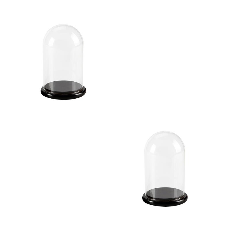 2 pcs U Shape Cake Glass Shade Cake Dome Wood Base Handmade Multifunctional Glass Cover (60x90mm Random Base Color) - Image 1