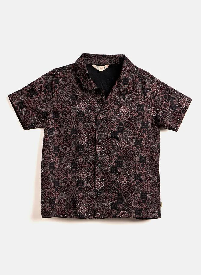 Stylo Bug Boys Brown Printed Rayon Shirt and Shorts Set