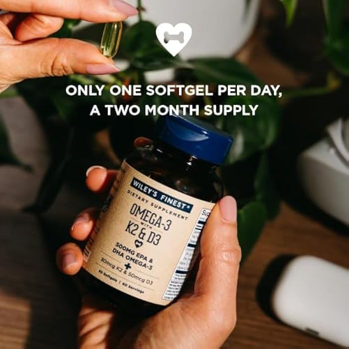 Wiley's Finest Wild Alaskan Fish Oil Vitamin K2 & D3 Softgels - 500mg of EPA and DHA Omega-3s for Bone and Heart Health Support - 60 Softgels (60 Servings) - Image 3