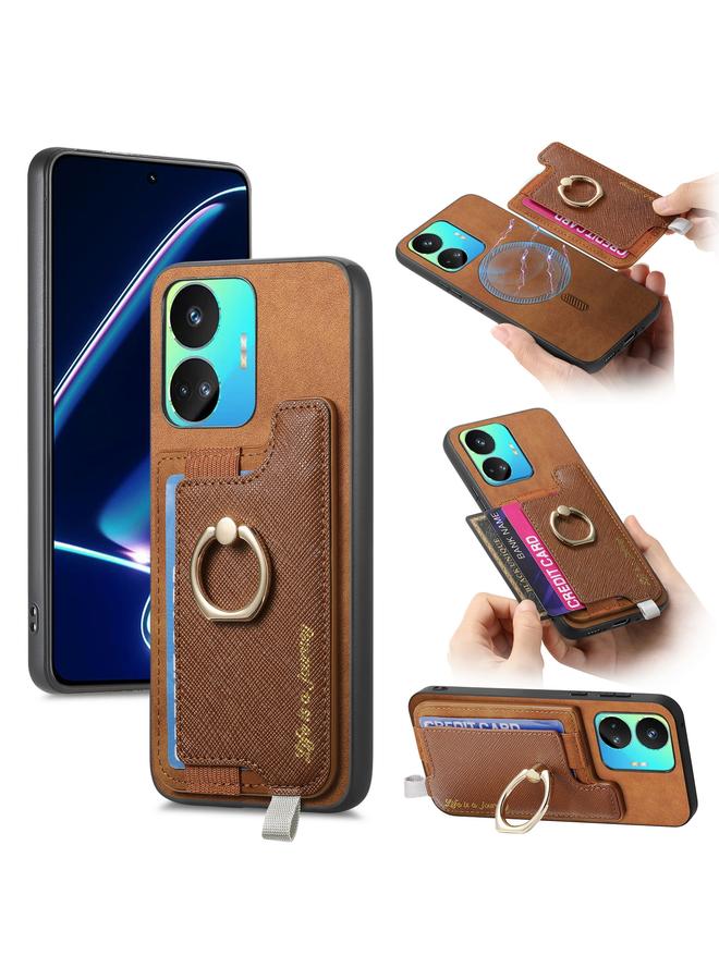 erorex Case For Realme GT Neo5 SE 5G Retro Magsafe Cross Leather Ring Holder Card Bag Phone Case - Image 1