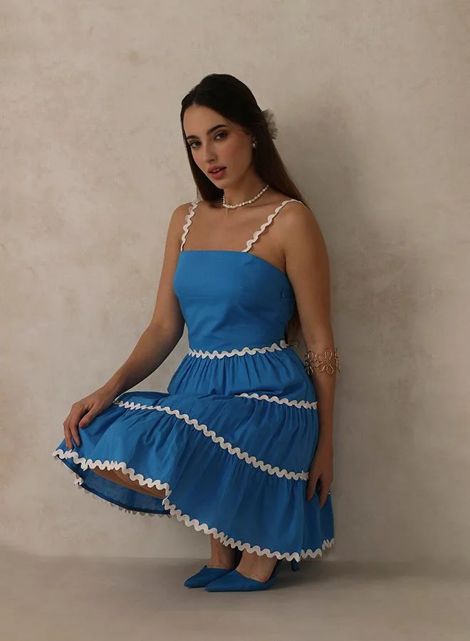 Virgio VIRGIO 100% Cotton Blue Tiered Mini Dress