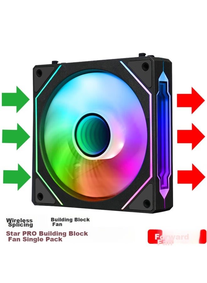 Play Jia Wanjia Xingchen Pro Building Block Fan, Black, Forward-facing, Single Pack, 12cm Water Cooling Case Fan Module, Wireless Splicing/argb Synchronized Lighting/pwm Temperature Control - Image 1