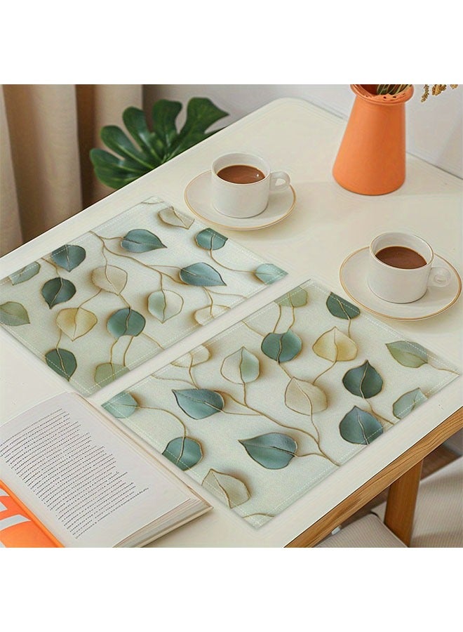 HOMESTAR Home Woven Polyester Placemats | Set of 4 | Polyester | Machine Washable | Dining Decoration | Rectangular Table Mats | Leaf Print - Image 2