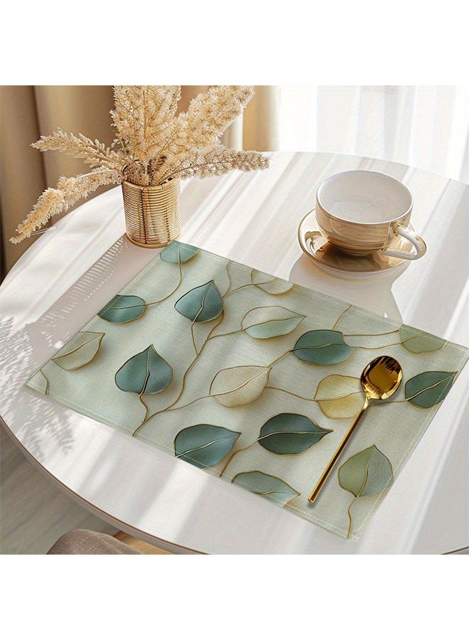 HOMESTAR Home Woven Polyester Placemats | Set of 4 | Polyester | Machine Washable | Dining Decoration | Rectangular Table Mats | Leaf Print - Image 4