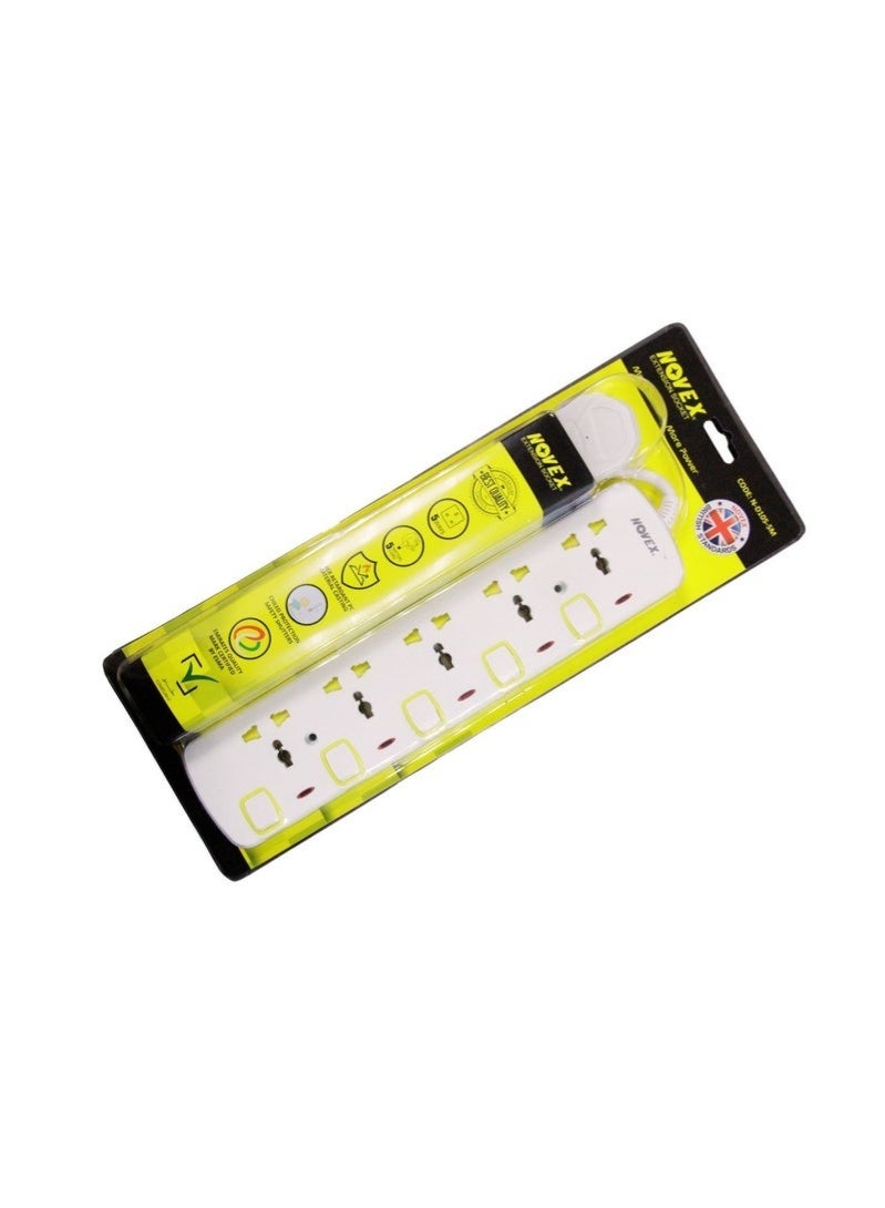 NOVEX 5-Way Extension Socket with Individual Switches, 5 Meter Heavy Duty Cable, 13A 3250W, ESMA Certified, Child Safety Shutters - N-D105-5M - Image 1