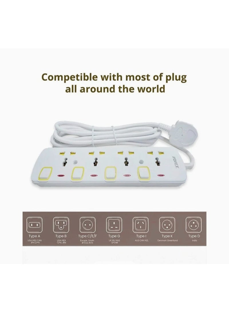 NOVEX 5-Way Extension Socket with Individual Switches, 5 Meter Heavy Duty Cable, 13A 3250W, ESMA Certified, Child Safety Shutters - N-D105-5M - Image 4