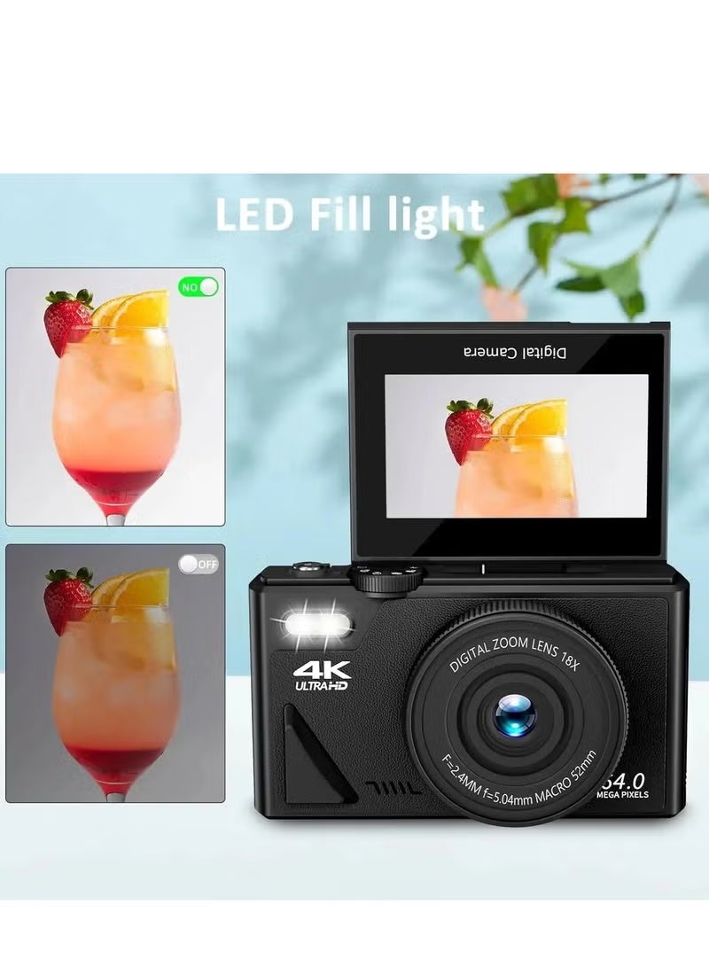 ZONBON 4K Digital Camera, 64MP Camera Digital 18X Digital Zoom, Cameras Digital with 64GB SD, Portable Camera with Webcam Function, Auto Focus Vedio Camera with 3in Flip Screen, Vlogging Camera for Travel, Digital camera as a gift - Image 4