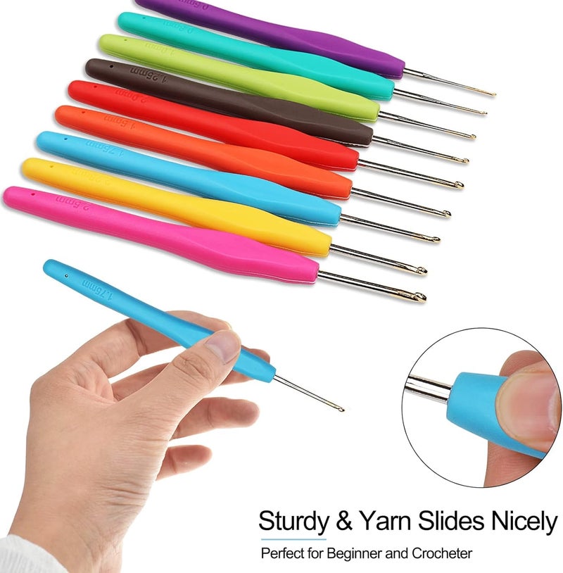 Professional Aluminum Crochet Hooks Set - 9 Pcs (0.5mm – 2.5mm), Ergonomic Non-Slip Handle, Lightweight and Easy to Use, Suitable for All Skill Levels for Beginners and Professionals, Multicolor - Image 5