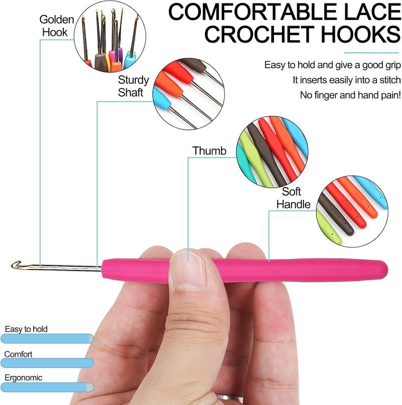 Professional Aluminum Crochet Hooks Set - 9 Pcs (0.5mm – 2.5mm), Ergonomic Non-Slip Handle, Lightweight and Easy to Use, Suitable for All Skill Levels for Beginners and Professionals, Multicolor - Image 2