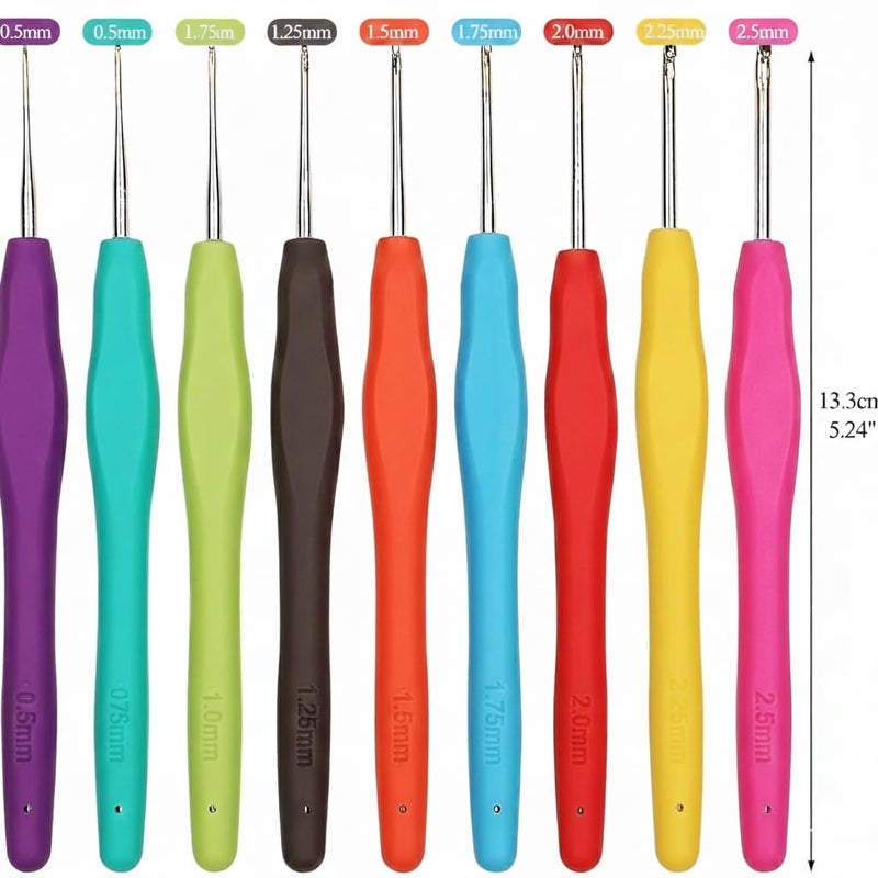 Professional Aluminum Crochet Hooks Set - 9 Pcs (0.5mm – 2.5mm), Ergonomic Non-Slip Handle, Lightweight and Easy to Use, Suitable for All Skill Levels for Beginners and Professionals, Multicolor - Image 3
