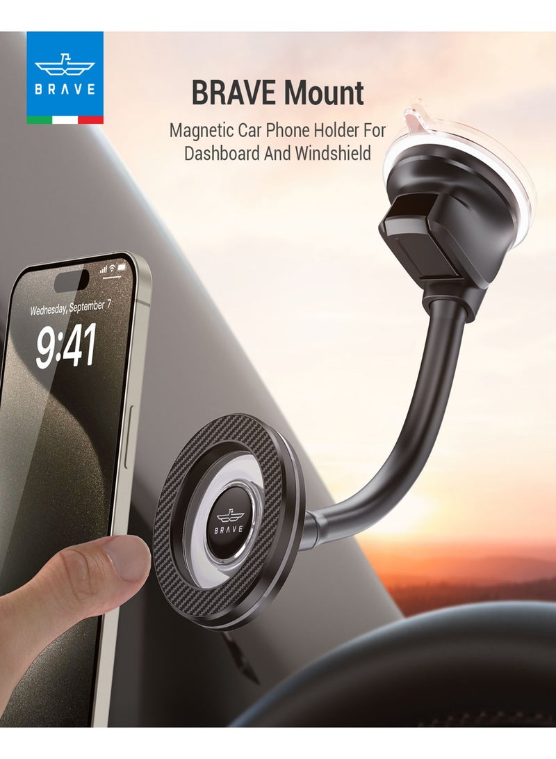 بريف حامل هاتف مغناطيسي للسيارة MagSafe بمغناطيس قوي N54H، حامل دوار 360° مع قاعدة شفط قوية للتابلوه والزجاج والكونسول، تثبيت آمن بدون استخدام اليدين، متوافق مع آيفون Air و17 و16 و15 و14 و13 و12، سامسونج S25 وS24 وS23 ألترا ومعظم هواتف أندرويد – أسود - Image 1