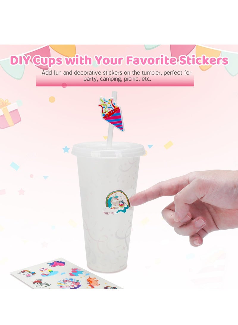 Excefore Color Changing Cold Cups with Lids and Straws - 5 Pack 24 oz Plastic Cute Tumblers Bulk, Reusable Water Drinking Bottle DIY Party Cups for Parties Birthdays Travel Home Activities  - Image 4