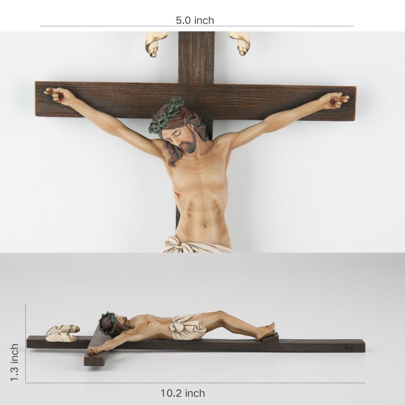 BC BUILDCLASSIC BC Catholic Crucifix Wall Cross, 10" H Jesus Christ Wall Decor for Home Altar, Crucifijos Catolicos Religious Gift, Inspirational Indoor Decor, Handpainted Renaissance Sculpture by Buildclassic - Image 2