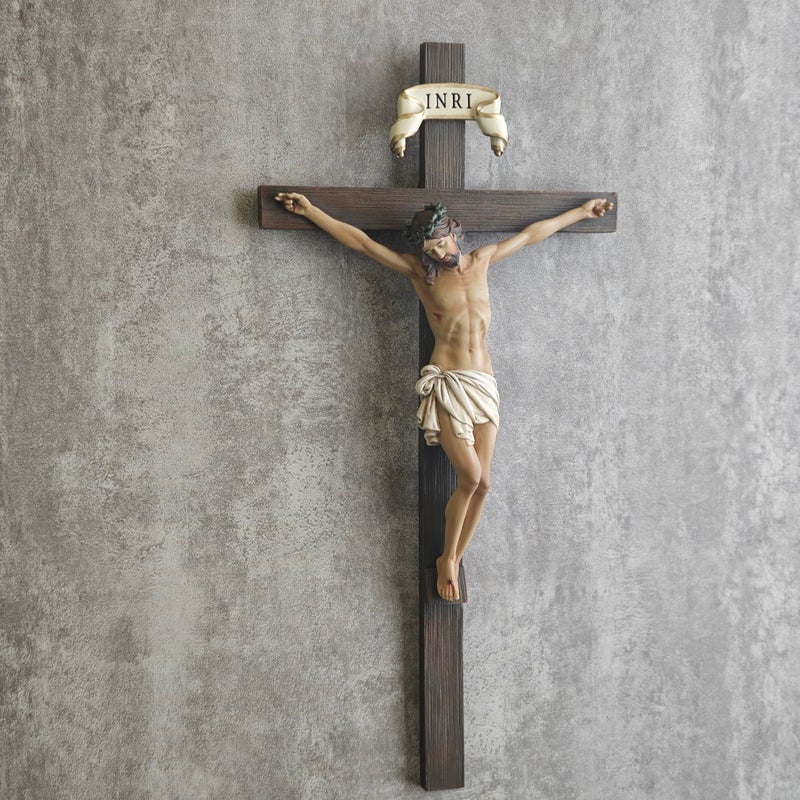 BC BUILDCLASSIC BC Catholic Crucifix Wall Cross, 10" H Jesus Christ Wall Decor for Home Altar, Crucifijos Catolicos Religious Gift, Inspirational Indoor Decor, Handpainted Renaissance Sculpture by Buildclassic - Image 5