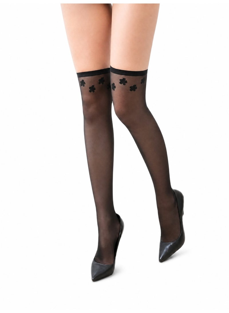Floral Sheer Thigh High Stockings Over Knee Socks Black Thin Tights Women High Elastic Breathable Slim Fit Long Stockings One Size - Image 1
