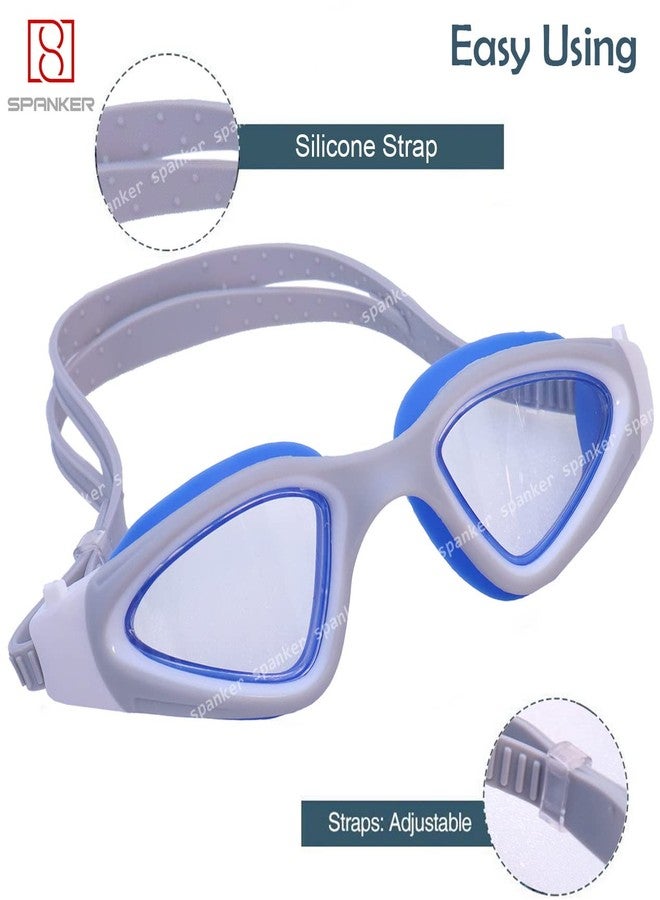 Spanker Ultra Design Anti Fog No Leaking UV Protection Wide View Swim Goggles For Women Men Adult, Blue-White SSTP - Image 4