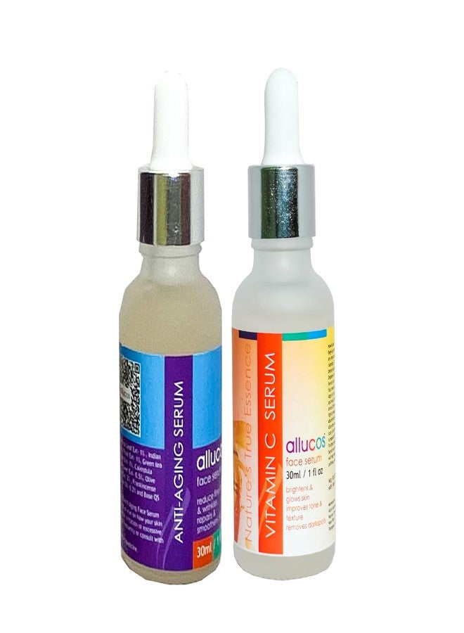 ALLUCOS Anti-Aging + Vitamin C Serum Combo - The Perfect Pair for Aging-Prone Skin - Boosts Collagen, Smooths Fine Lines, Brightens & Hydrates | Pack of 2 (30ML Each) - Image 1