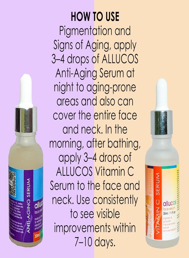 ALLUCOS Anti-Aging + Vitamin C Serum Combo - The Perfect Pair for Aging-Prone Skin - Boosts Collagen, Smooths Fine Lines, Brightens & Hydrates | Pack of 2 (30ML Each) - Image 2