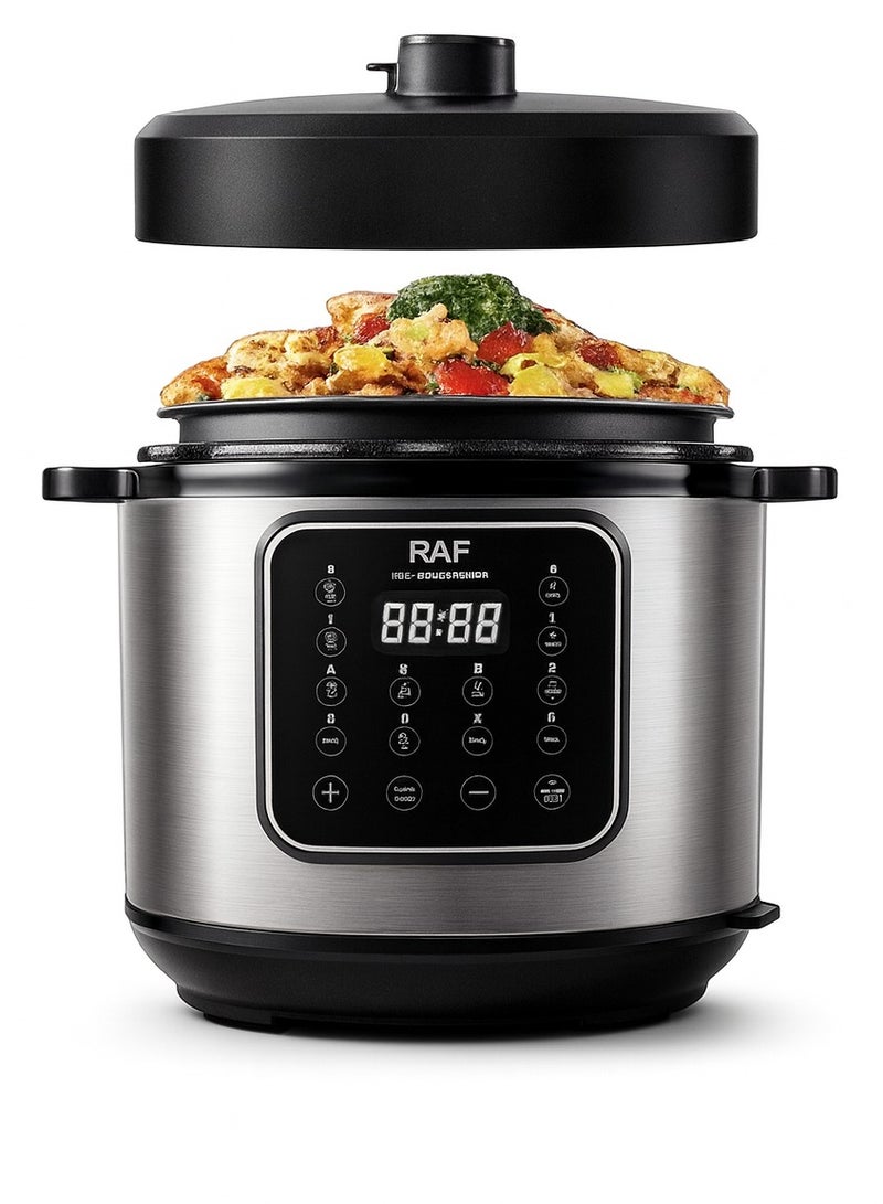 آر إيه أف قدر ضغط كهربائي من RAF - 1000 واط، سعة كبيرة 6 لتر، قدر رقمي متعدد الوظائف مع مؤقت 24 ساعة، تحكم ثابت في درجة الحرارة، سهل التنظيف من الفولاذ المقاوم للصدأ - Image 1