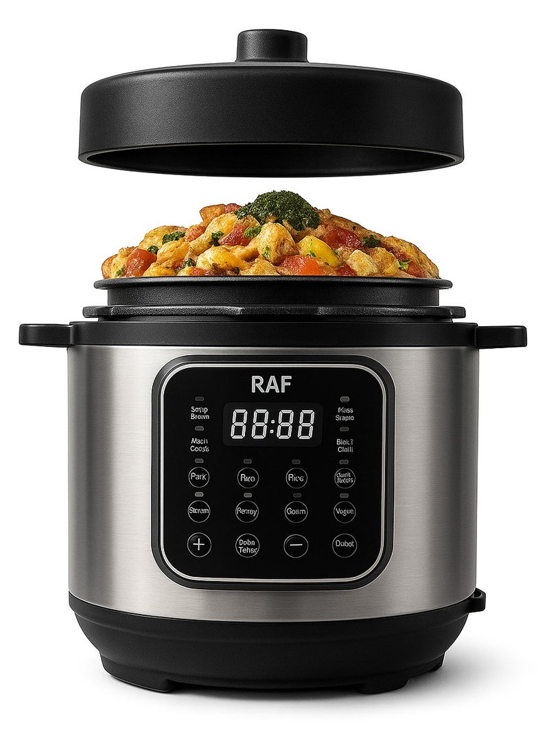 آر إيه أف قدر ضغط كهربائي من RAF - 1000 واط، سعة كبيرة 6 لتر، قدر رقمي متعدد الوظائف مع مؤقت 24 ساعة، تحكم ثابت في درجة الحرارة، سهل التنظيف من الفولاذ المقاوم للصدأ - Image 2