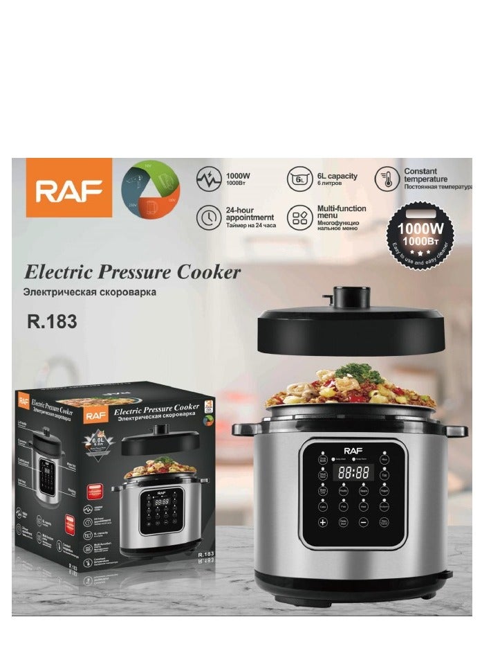 آر إيه أف قدر ضغط كهربائي من RAF - 1000 واط، سعة كبيرة 6 لتر، قدر رقمي متعدد الوظائف مع مؤقت 24 ساعة، تحكم ثابت في درجة الحرارة، سهل التنظيف من الفولاذ المقاوم للصدأ - Image 3