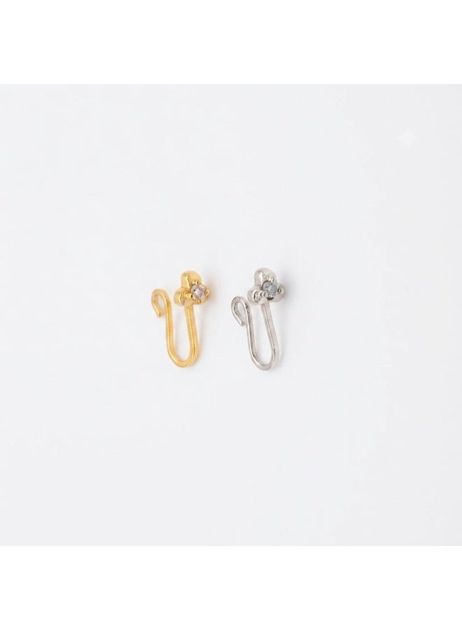2-Piece Gold and Silver Flower-Design Clip-On Nose Piercing Set Non-Piercing - Image 1