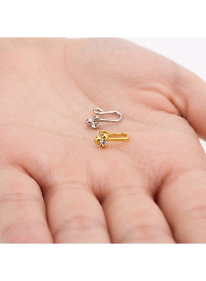 2-Piece Gold and Silver Flower-Design Clip-On Nose Piercing Set Non-Piercing - Image 3
