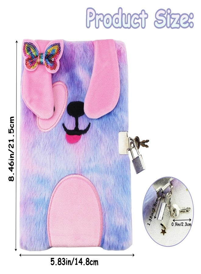 YankMooM Dog Diary with Lock for Girls, Blue Secret Journal for Kids Hardcover Fluffy Tie-Dye Notebook Gift for Writing and Drawing - Image 3