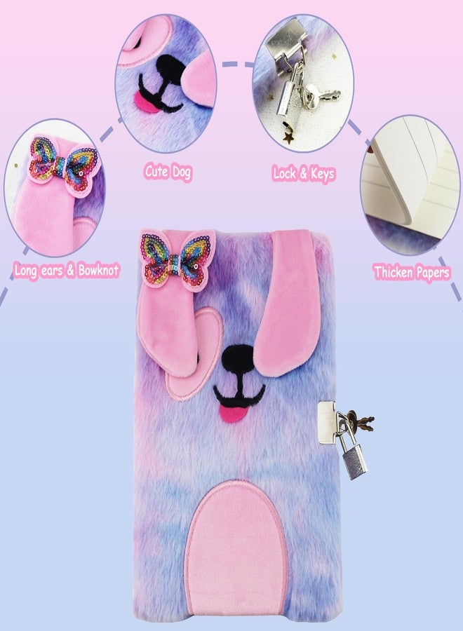 YankMooM Dog Diary with Lock for Girls, Blue Secret Journal for Kids Hardcover Fluffy Tie-Dye Notebook Gift for Writing and Drawing - Image 5