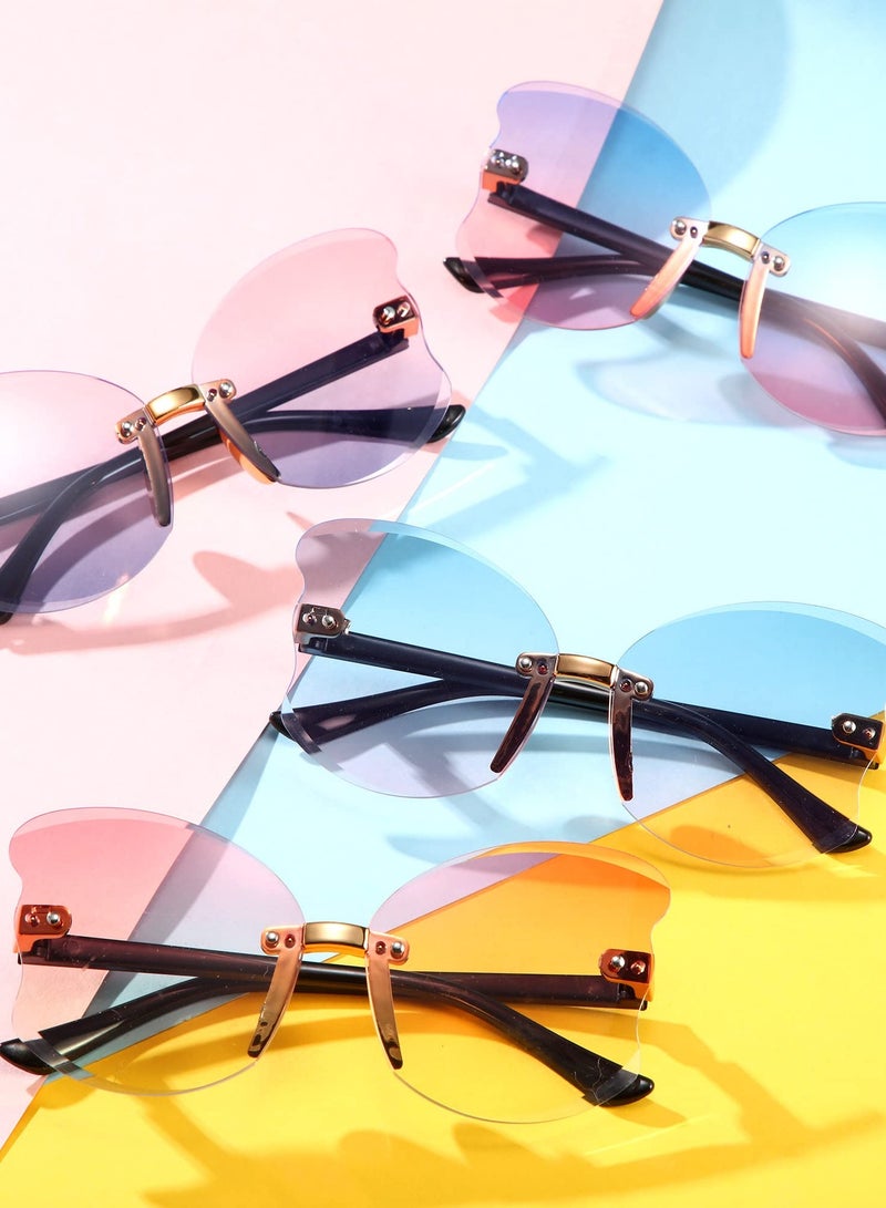 Barakah Kid Sunglasses Rimless Butterfly Shaped Trendy Cute Glasses Fairy Transparent Butterfly Glasses Vintage Gradient Frame Eye Glasses Fashionable 90s Girls' Sunglasses 4 Pairs - Image 4