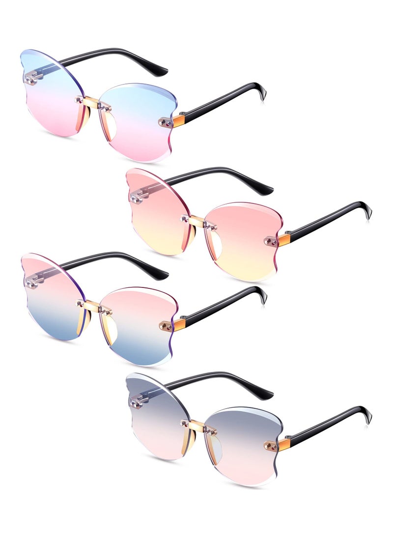 Barakah Kid Sunglasses Rimless Butterfly Shaped Trendy Cute Glasses Fairy Transparent Butterfly Glasses Vintage Gradient Frame Eye Glasses Fashionable 90s Girls' Sunglasses 4 Pairs - Image 1