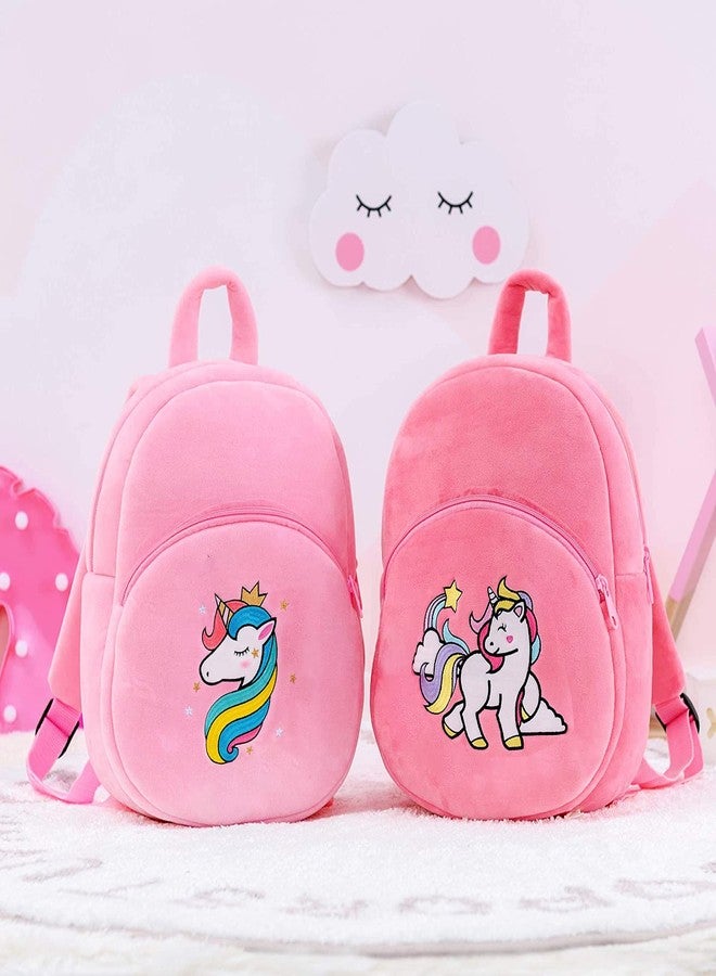 فرانتك حقيبة ظهر مدرسية للسفر من فرانتيك كيدز، بتصميم حيوانات كرتونية ناعمة، مصنوعة من القطيفة الناعمة، بحجم قياسي، ذات قسمين، مناسبة للأولاد والبنات من عمر سنتين إلى خمس سنوات، مثالية لرياض الأطفال والنزهات (Hotpinkunicorn21) صغير - Image 3