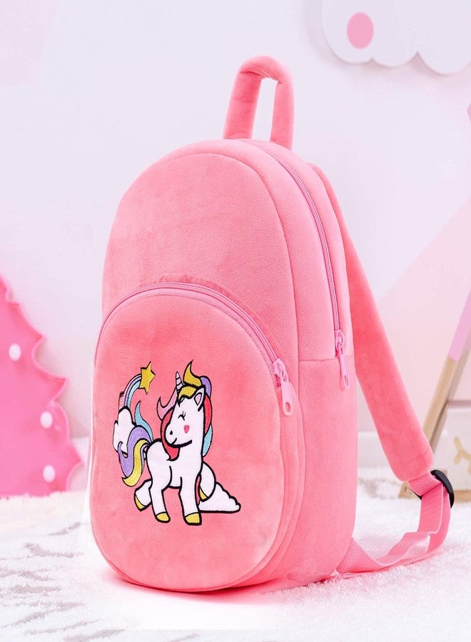 فرانتك حقيبة ظهر مدرسية للسفر من فرانتيك كيدز، بتصميم حيوانات كرتونية ناعمة، مصنوعة من القطيفة الناعمة، بحجم قياسي، ذات قسمين، مناسبة للأولاد والبنات من عمر سنتين إلى خمس سنوات، مثالية لرياض الأطفال والنزهات (Hotpinkunicorn21) صغير - Image 2